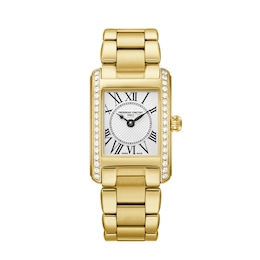 Ladies' Frederique Constant Carrée 3/8 CT. T.W. Diamond Gold-Tone IP Analog Watch with White Dial (Model: FC-200MCD25B)