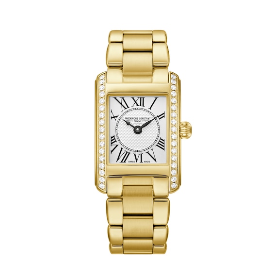 Ladies' Frederique Constant Carrée 3/8 CT. T.w. Diamond Gold-Tone IP Analog Watch with White Dial (Model: Fc-200Mcd25B)