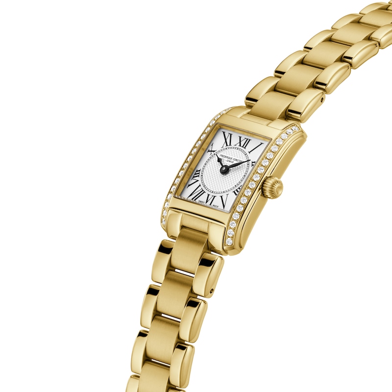 Main Image 2 of Ladies' Frederique Constant Carrée 3/8 CT. T.W. Diamond Gold-Tone IP Analog Watch with White Dial (Model: FC-200MCD25B)