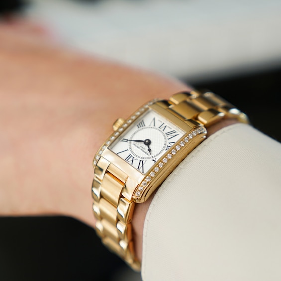 Ladies' Frederique Constant Carrée 3/8 CT. T.w. Diamond Gold-Tone IP Analog Watch with White Dial (Model: Fc-200Mcd25B)