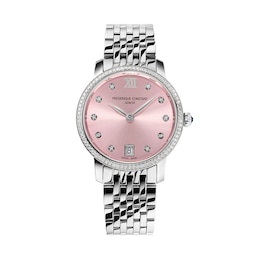 Ladies' Frederique Constant Classics Slimline 5/8 CT. T.W. Diamond Analog Watch with Pink Dial (Model: FC-220LPD1SD26B)