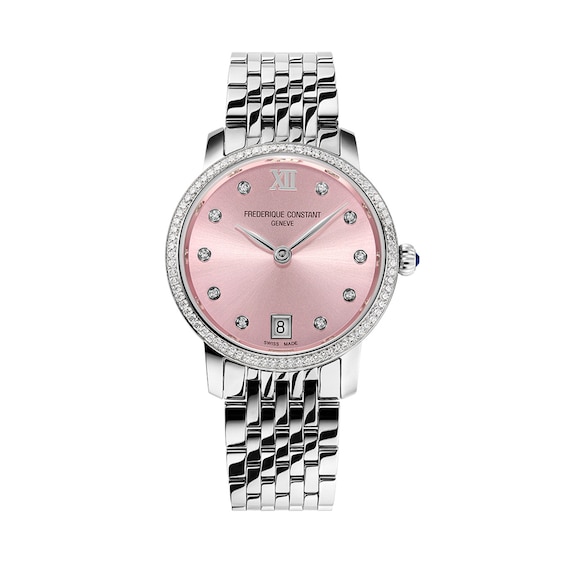 Ladies' Frederique Constant Classics Slimline 5/8 CT. T.w. Diamond Analog Watch with Pink Dial (Model: Fc-220Lpd1Sd26B)