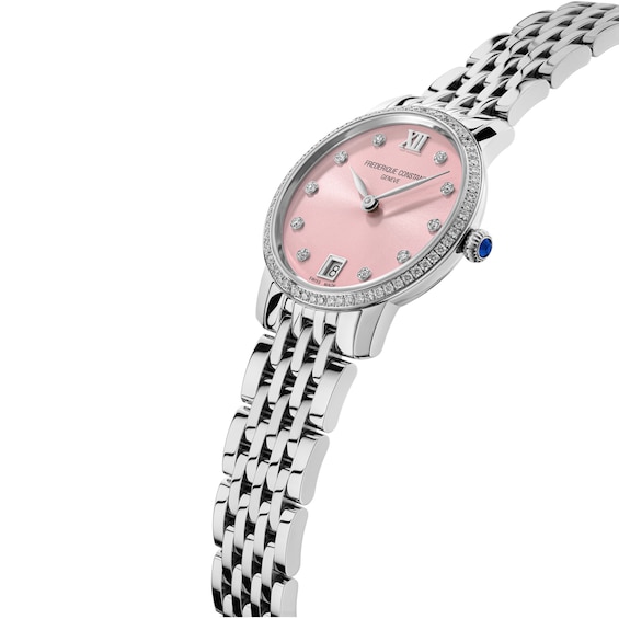 Ladies' Frederique Constant Classics Slimline 5/8 CT. T.w. Diamond Analog Watch with Pink Dial (Model: Fc-220Lpd1Sd26B)
