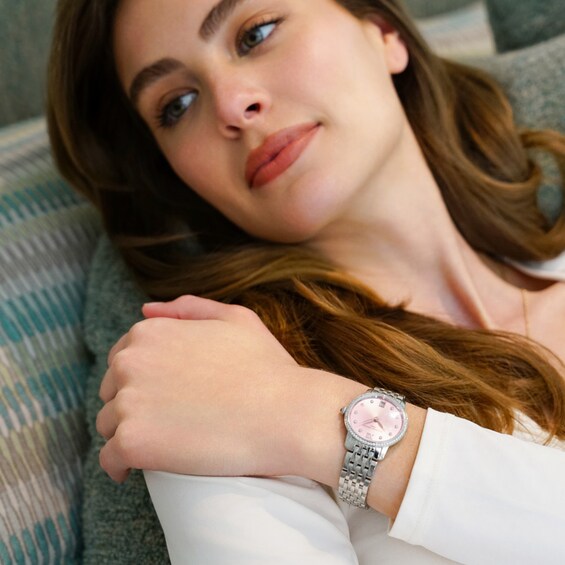 Ladies' Frederique Constant Classics Slimline 5/8 CT. T.w. Diamond Analog Watch with Pink Dial (Model: Fc-220Lpd1Sd26B)