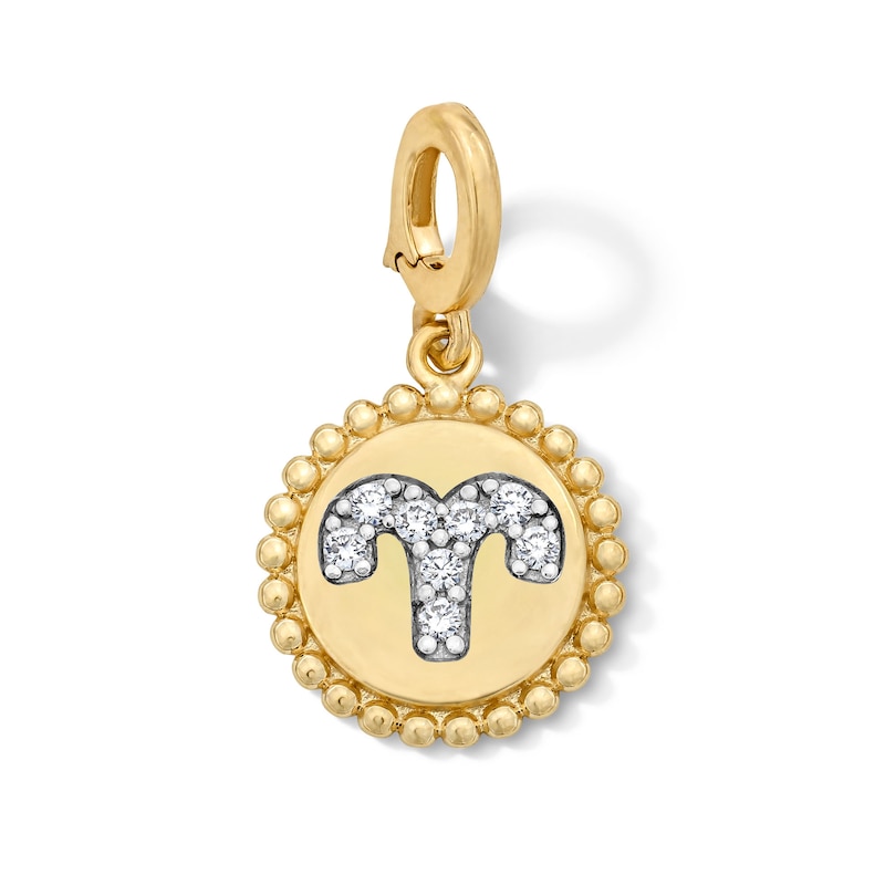 Main Image 1 of 1/15 CT. T.W. Certified Lab-Grown Diamond Pavé Aries Beaded Frame Necklace Charm in 10K Gold (F/VS2)