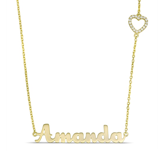 Name Necklace with White Lab-Created Sapphire Heart (1 Name)