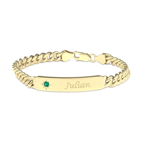 Birthstone and Name Engraved I.d. Bracelet (1 Name and 1 Stone) - 8.5”