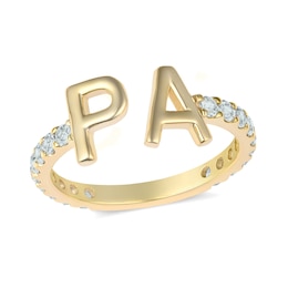 Couple's Initial and Birthstone Open Ring (2 Initials and 1 Stone)