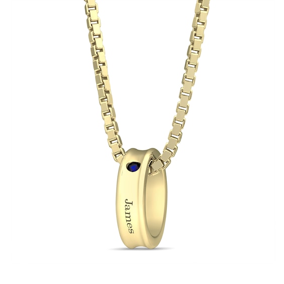 Birthstone and Name Engraved Ring Charm Pendant (1 Name and 1 Stone) - 22”