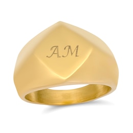 Engraved Initial Signet Ring in Stainless Steel with Yellow Ion Plate