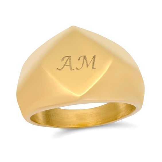 Engraved Initial Signet Ring in Stainless Steel with Yellow Ion Plate