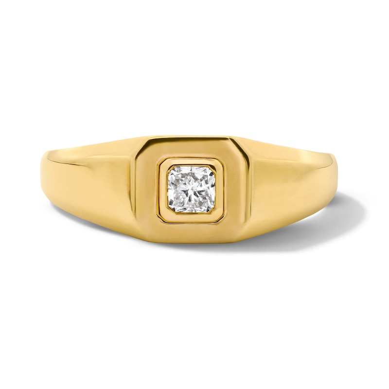 Main Image 1 of 1/4 CT. T.W. Radiant-Cut Lab-Grown Diamond Solitaire Signet Ring in Sterling Silver with 14K Gold Plate (F/VS2)