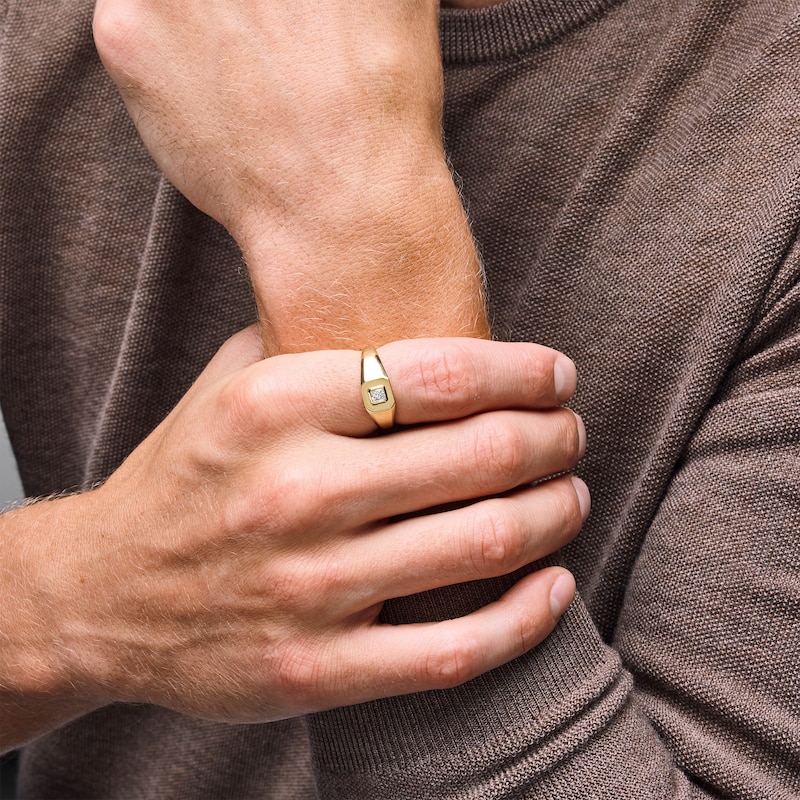 Main Image 2 of 1/4 CT. T.W. Radiant-Cut Lab-Grown Diamond Solitaire Signet Ring in Sterling Silver with 14K Gold Plate (F/VS2)