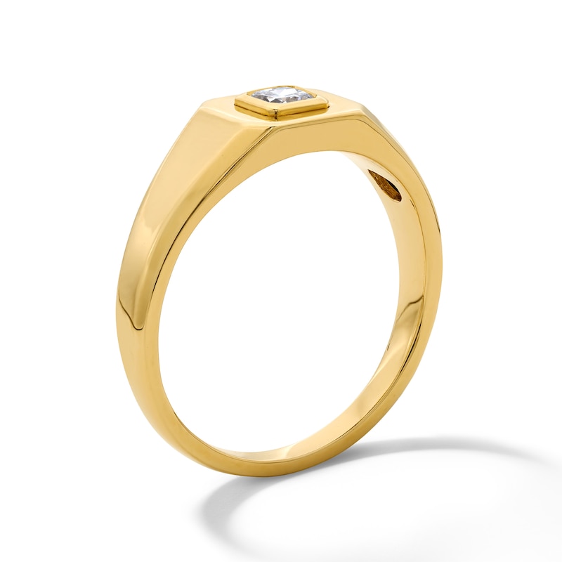 Main Image 4 of 1/4 CT. T.W. Radiant-Cut Lab-Grown Diamond Solitaire Signet Ring in Sterling Silver with 14K Gold Plate (F/VS2)