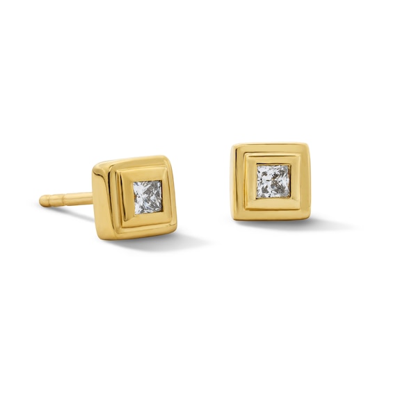 1/5 CT. T.w. Square-Cut Lab-Grown Diamond Solitaire Stud Earrings in Sterling Silver with 14K Gold Plate (F/Vs2)