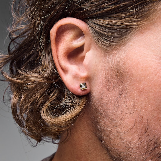 1/5 CT. T.w. Square-Cut Lab-Grown Diamond Solitaire Stud Earrings in Sterling Silver with 14K Gold Plate (F/Vs2)