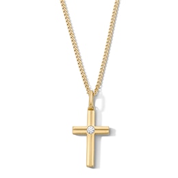 1/15 CT. T.W. Lab-Grown Diamond Solitaire Cross Necklace in Sterling Silver with 14K Gold Plate (F/VS2) - 22″