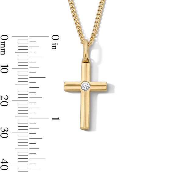 1/15 CT. T.w. Lab-Grown Diamond Solitaire Cross Necklace in Sterling Silver with 14K Gold Plate (F/Vs2) - 22″