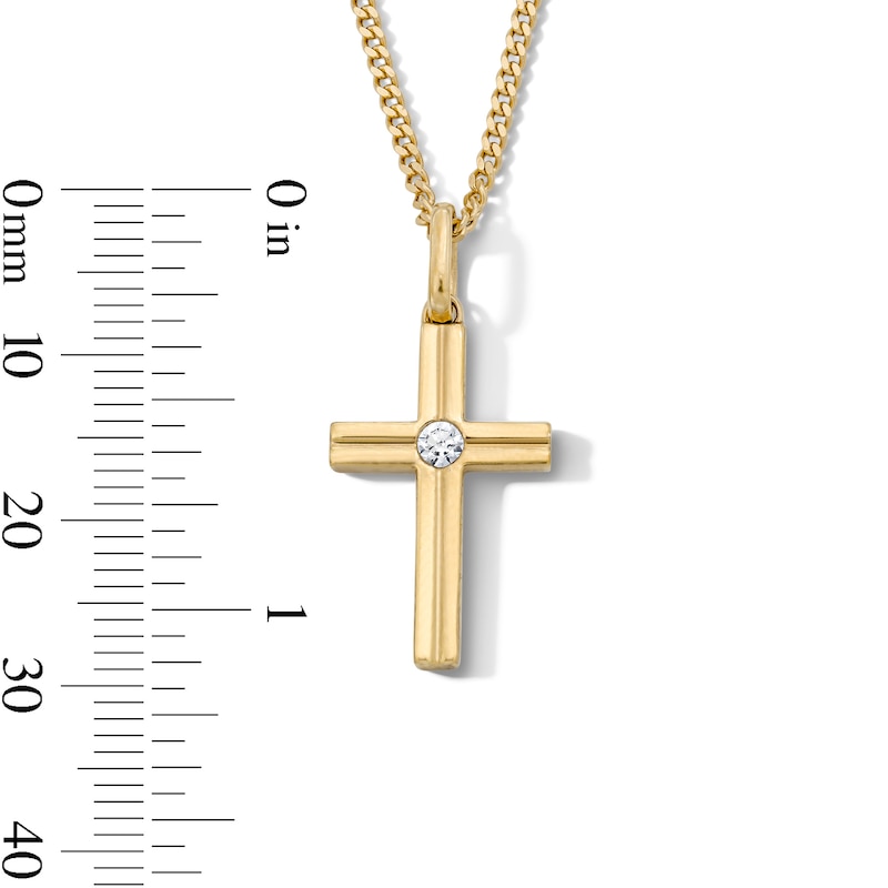 Main Image 3 of 1/15 CT. T.W. Lab-Grown Diamond Solitaire Cross Necklace in Sterling Silver with 14K Gold Plate (F/VS2) - 22″