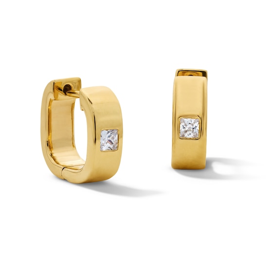 3/8 CT. T.w. Square-Cut Lab-Grown Diamond Solitaire Huggie Hoop Earrings in Sterling Silver with 14K Gold Plate (F/Vs2)