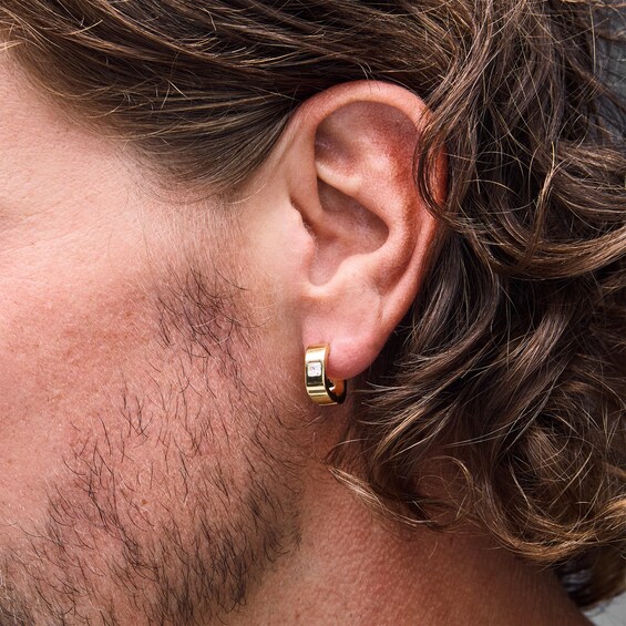 3/8 CT. T.w. Square-Cut Lab-Grown Diamond Solitaire Huggie Hoop Earrings in Sterling Silver with 14K Gold Plate (F/Vs2)