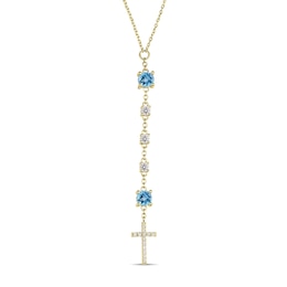 Birthstone Lariat Cross Necklace (2 Stones)