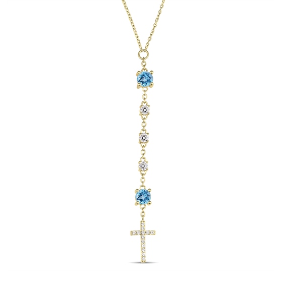 Birthstone Lariat Cross Necklace (2 Stones)
