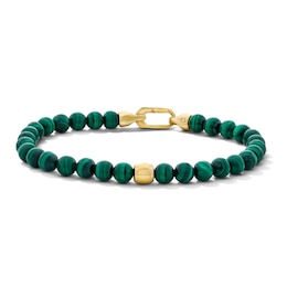 Malachite Bead and Lab-Grown Diamond Accent Bracelet in Sterling Silver with 14K Gold Plate - 8.25″