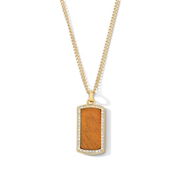 Tiger's Eye and 1/5 CT. T.W. Lab-Grown Diamond Dog Tag Necklace in Sterling Silver with 14K Gold Plate (F/VS2) - 22"