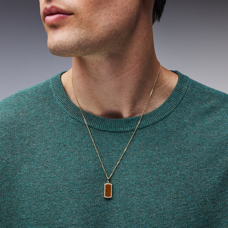 Main Image 2 of Tiger's Eye and 1/5 CT. T.W. Lab-Grown Diamond Dog Tag Necklace in Sterling Silver with 14K Gold Plate (F/VS2) - 22"