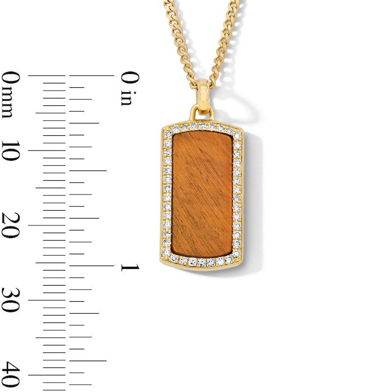 Main Image 3 of Tiger's Eye and 1/5 CT. T.W. Lab-Grown Diamond Dog Tag Necklace in Sterling Silver with 14K Gold Plate (F/VS2) - 22"