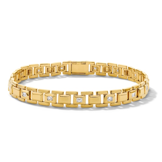 1-1/4 CT. T.w. Emerald-Cut Lab-Grown Diamond Link Bracelet in Sterling Silver with 14K Gold Plate (F/Vs2) - 8.25″
