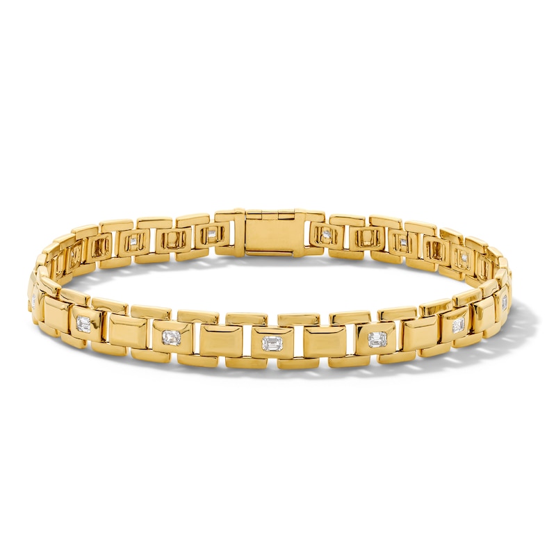 Main Image 1 of 1-1/4 CT. T.W. Emerald-Cut Lab-Grown Diamond Link Bracelet in Sterling Silver with 14K Gold Plate (F/VS2) - 8.25″