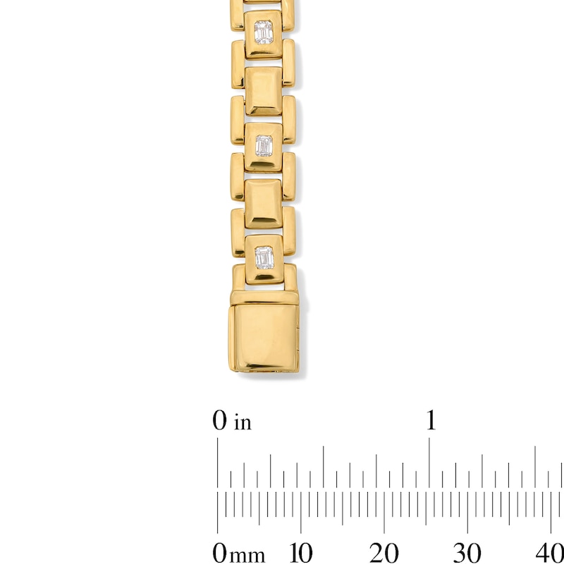 Main Image 3 of 1-1/4 CT. T.W. Emerald-Cut Lab-Grown Diamond Link Bracelet in Sterling Silver with 14K Gold Plate (F/VS2) - 8.25″