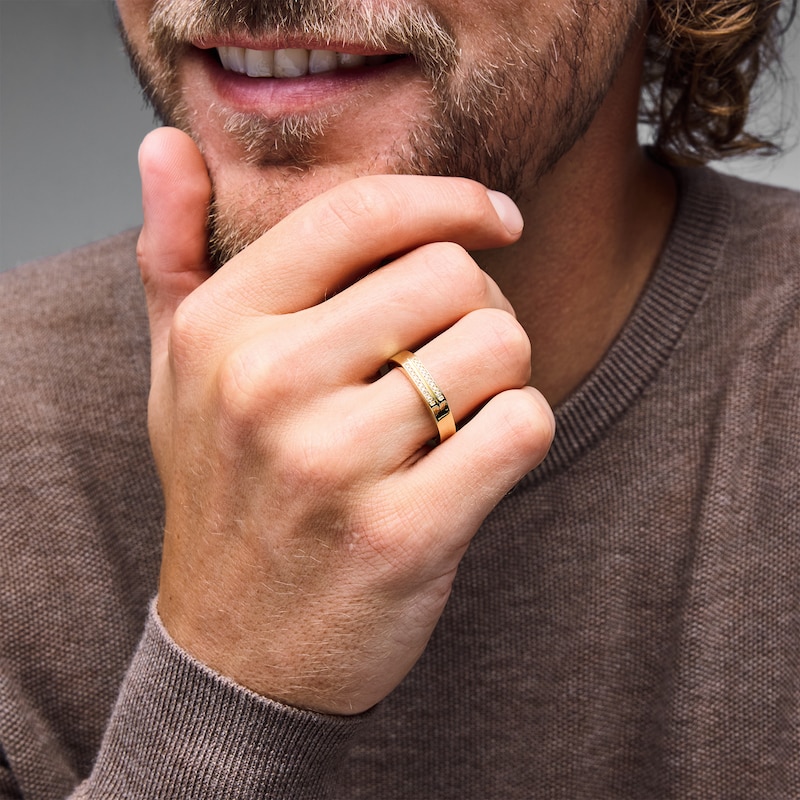 Main Image 2 of 1/10 CT. T.W. Lab-Grown Diamond Double Stripe Ring in Sterling Silver with 14K Gold Plate (F/VS2)