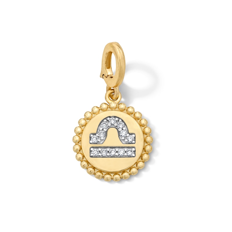 Main Image 1 of 1/15 CT. T.W. Lab-Grown Diamond Pavé Libra Beaded Frame Necklace Charm in 10K Gold (F/VS2)
