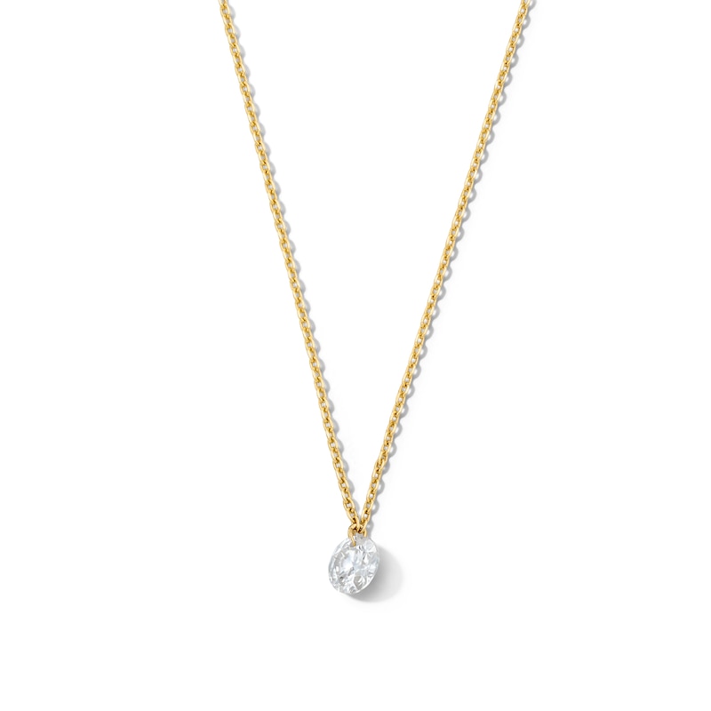 Main Image 1 of 1/2 CT. T.W. Certified Lab-Grown Diamond Drilled Solitaire Necklace in 10K Gold (F/VS2)