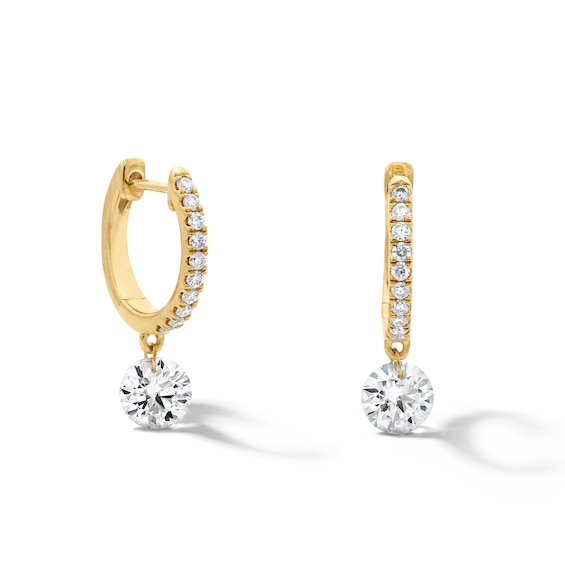 1-1/5 CT. T.w. Lab-Grown Diamond Drilled Hoop Drop Earrings in 10K Gold (F/Vs2)