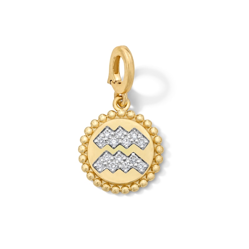 Main Image 1 of 1/10 CT. T.W. Lab-Grown Diamond Pavé Aquarius Beaded Frame Necklace Charm in 10K Gold (F/VS2)