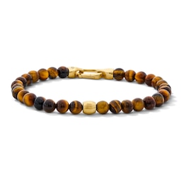 Tiger's Eye Bead and Lab-Grown Diamond Accent Bracelet in Sterling Silver with 14K Gold Plate - 8.25″