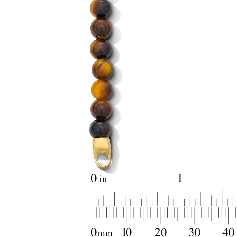 Main Image 3 of Tiger's Eye Bead and Lab-Grown Diamond Accent Bracelet in Sterling Silver with 14K Gold Plate - 8.25″