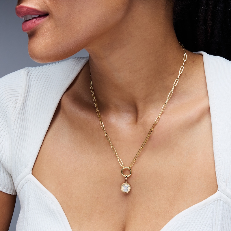 Main Image 2 of 1/10 CT. T.W. Lab-Grown Diamond Pavé Taurus Beaded Frame Necklace Charm in 10K Gold (F/VS2)