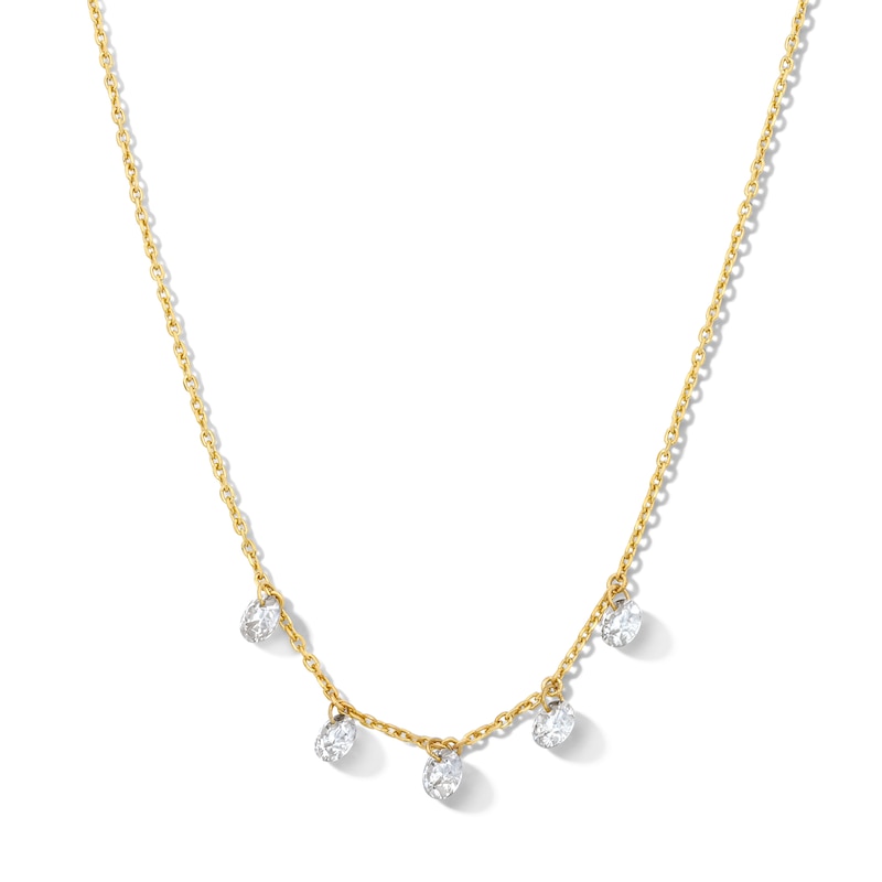 Main Image 1 of 1 CT. T.W. Certified Lab-Grown Diamond Drilled Station Necklace in 10K Gold (F/VS2)