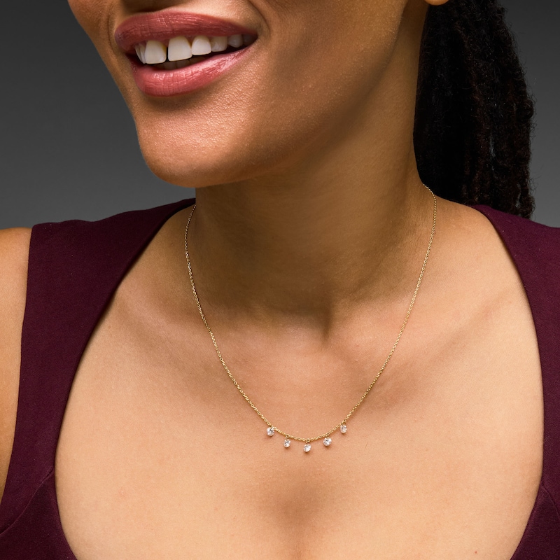 Main Image 2 of 1 CT. T.W. Lab-Grown Diamond Drilled Station Necklace in 10K Gold (F/VS2)