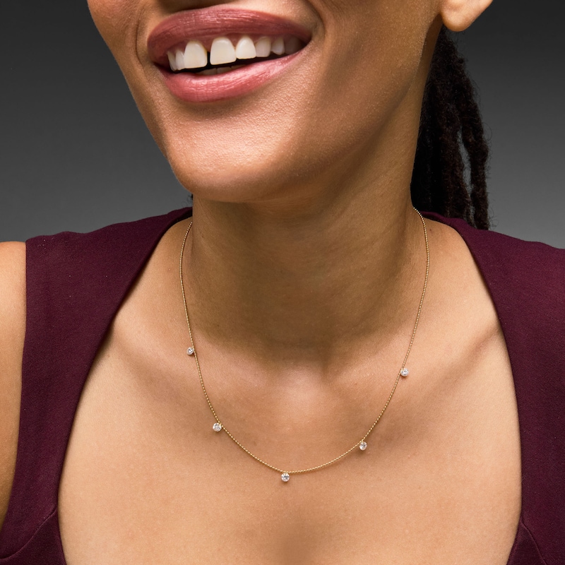 Main Image 2 of 1 CT. T.W. Lab-Grown Diamond Drilled Station Necklace in 10K Gold (F/VS2)