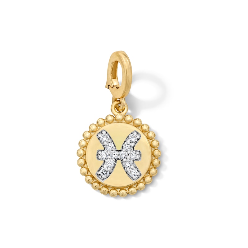 Main Image 1 of 1/10 CT. T.W. Lab-Grown Diamond Pavé Pisces Beaded Frame Necklace Charm in 10K Gold (F/VS2)