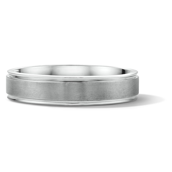 5.0mm Engravable Stepped-Edge Wedding Band in Sterling Silver (1 Line)