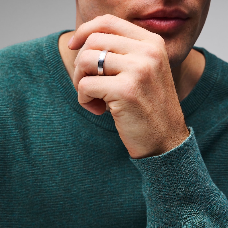 Main Image 2 of 5.0mm Engravable Stepped-Edge Wedding Band in Sterling Silver (1 Line)