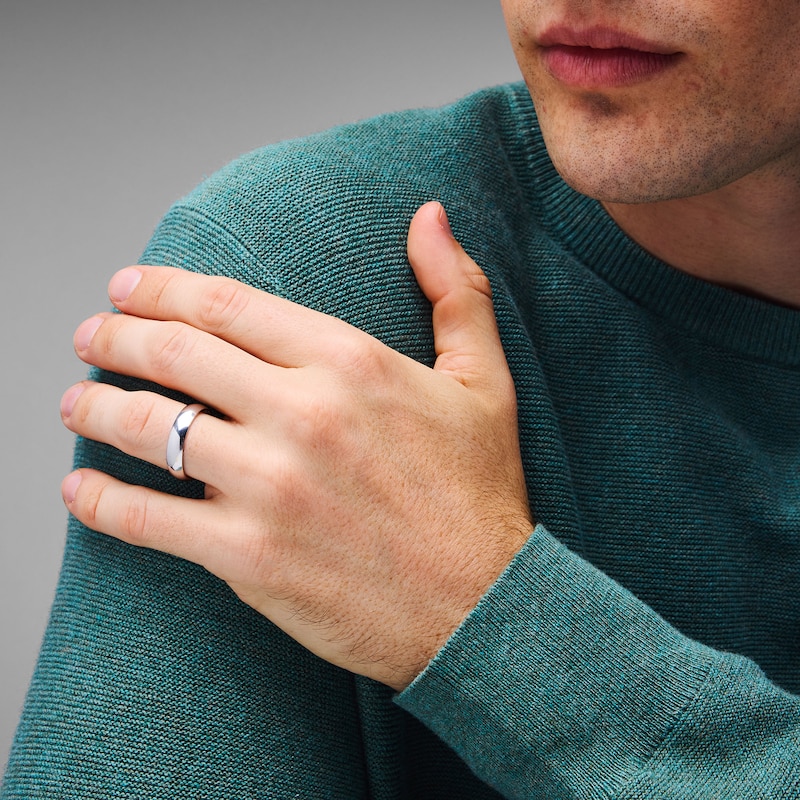 Main Image 2 of 5.0mm Engravable Low-Dome Wedding Band in Sterling Silver (1 Line)