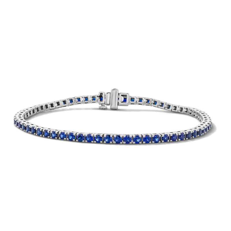 Main Image 1 of Blue Lab-Created Sapphire Tennis Bracelet in Sterling Silver